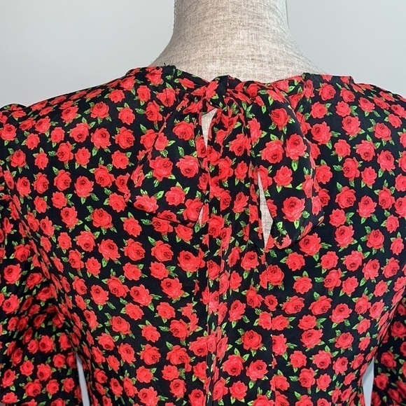 Topshop Red Rose Rushed Sleeve Blouse size 4 - Picture 6 of 8